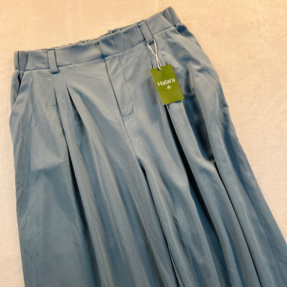 HALARA Pants - Halara Dusty Blue Waffle Knit Pleated Wide Leg Work Pants Size Large Tall